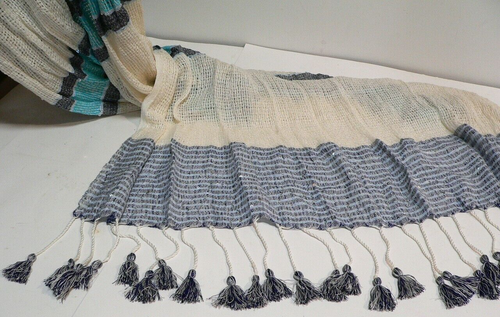 NWT Vince Camuto Blue Turquoise Blue Off white Tassels Viscose One Size - Picture 9 of 11