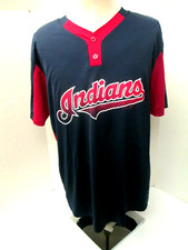 Cleveland Indians Majestic Cool Base Mens Large 2 Button Henley Style Shirt  NEW