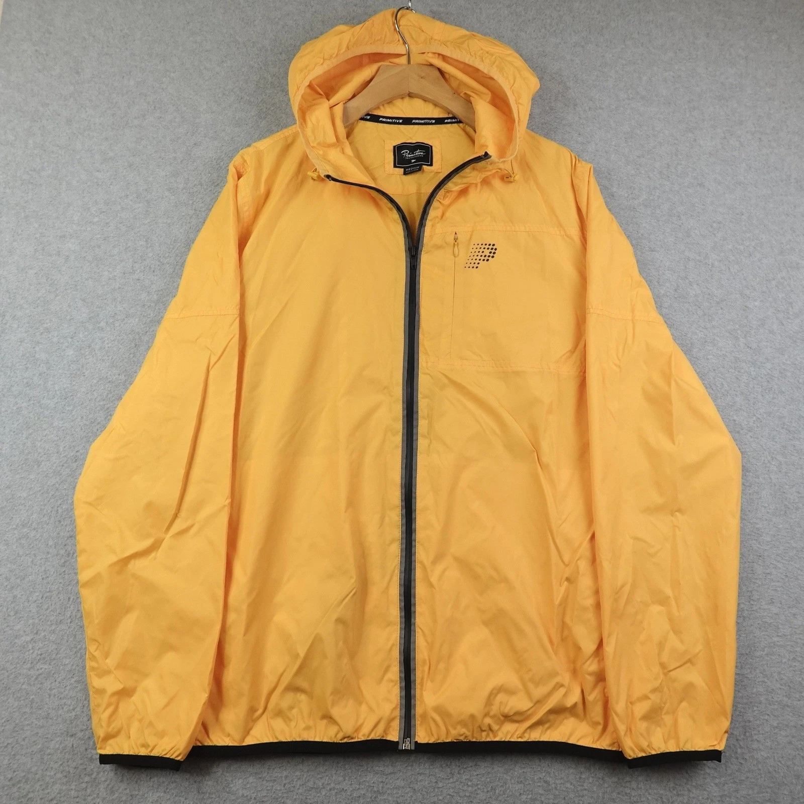 Primitive Skateboarding Mens Yellow Hooded Windbreaker Jacket Medium Active Jog