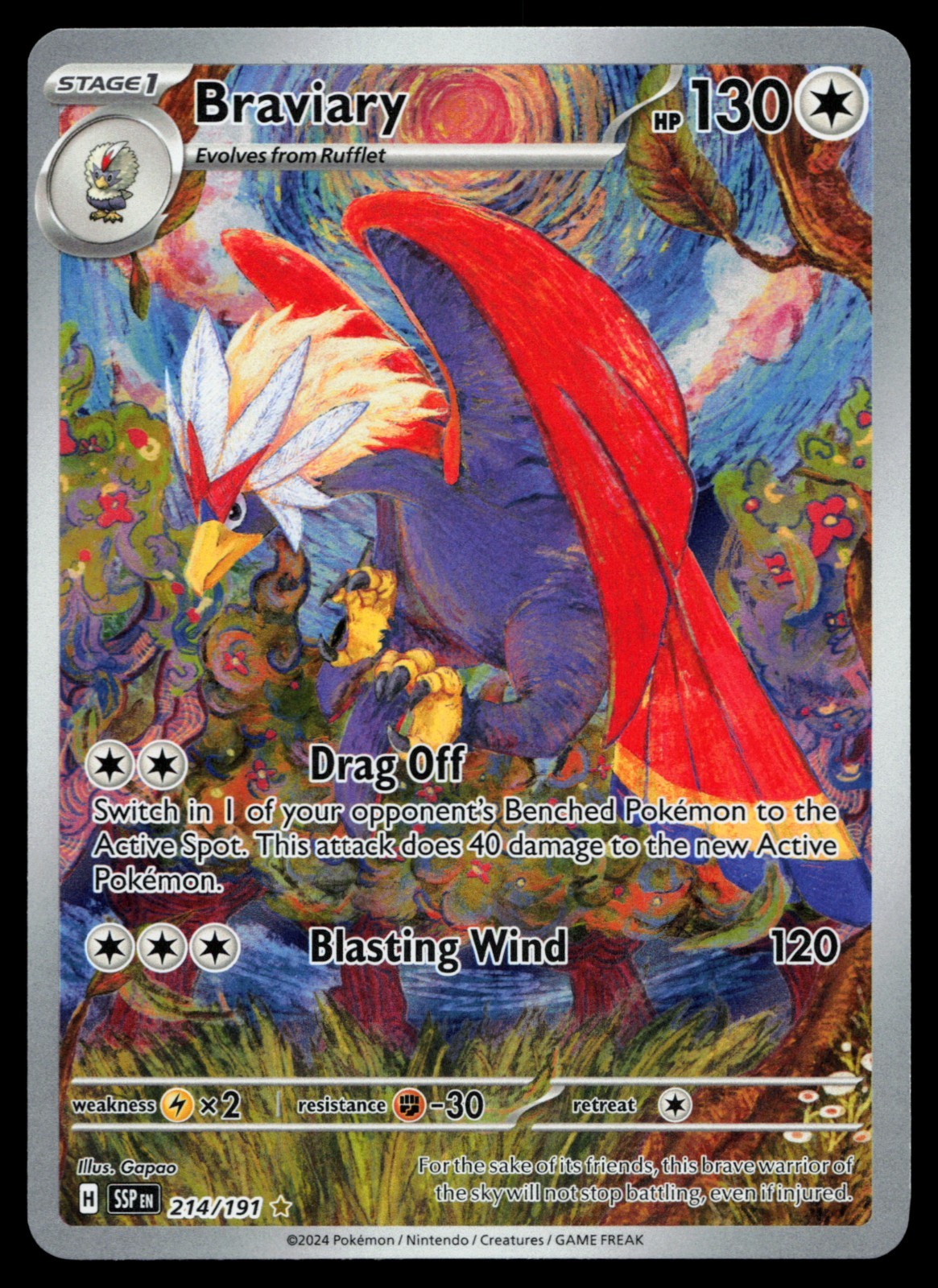 Braviary 214/191 Surging Sparks Illustration Rare Holo Pokemon Card
