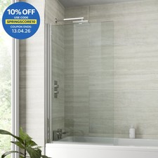Bathroom Over Bath Shower Screen Square Chrome Frame 800mm Reversible 6mm Glass