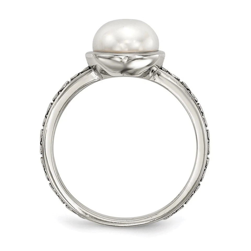 Juego de 3 anillos de plata de ley con botón antiguo de 8 mm FWC de perlas talla 7 Foto 4 de 4