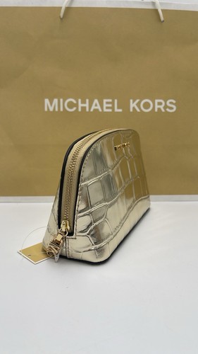 Michael Kors Empire Metallic Crocodile Embossed Leather Pouch Silver- NWT - Picture 3 of 19