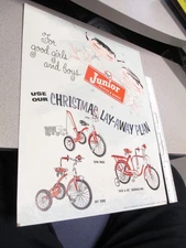 AMF JR TOY CORP bicycle tricycle 1954 store display sign Jack Jill tow sky trike