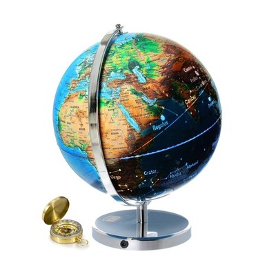 Interactive World Globe with Stand - 13 Inch Earth Globe with Illuminated Con...
