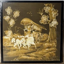 Vintage Indonesian Batik Tulis Wax Resist Signed Fabric Art Cart Animals