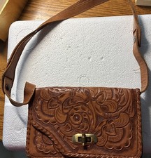 Vtg Girl  s Tooled Leather Purse Mexico Late 50  s Early 60  s