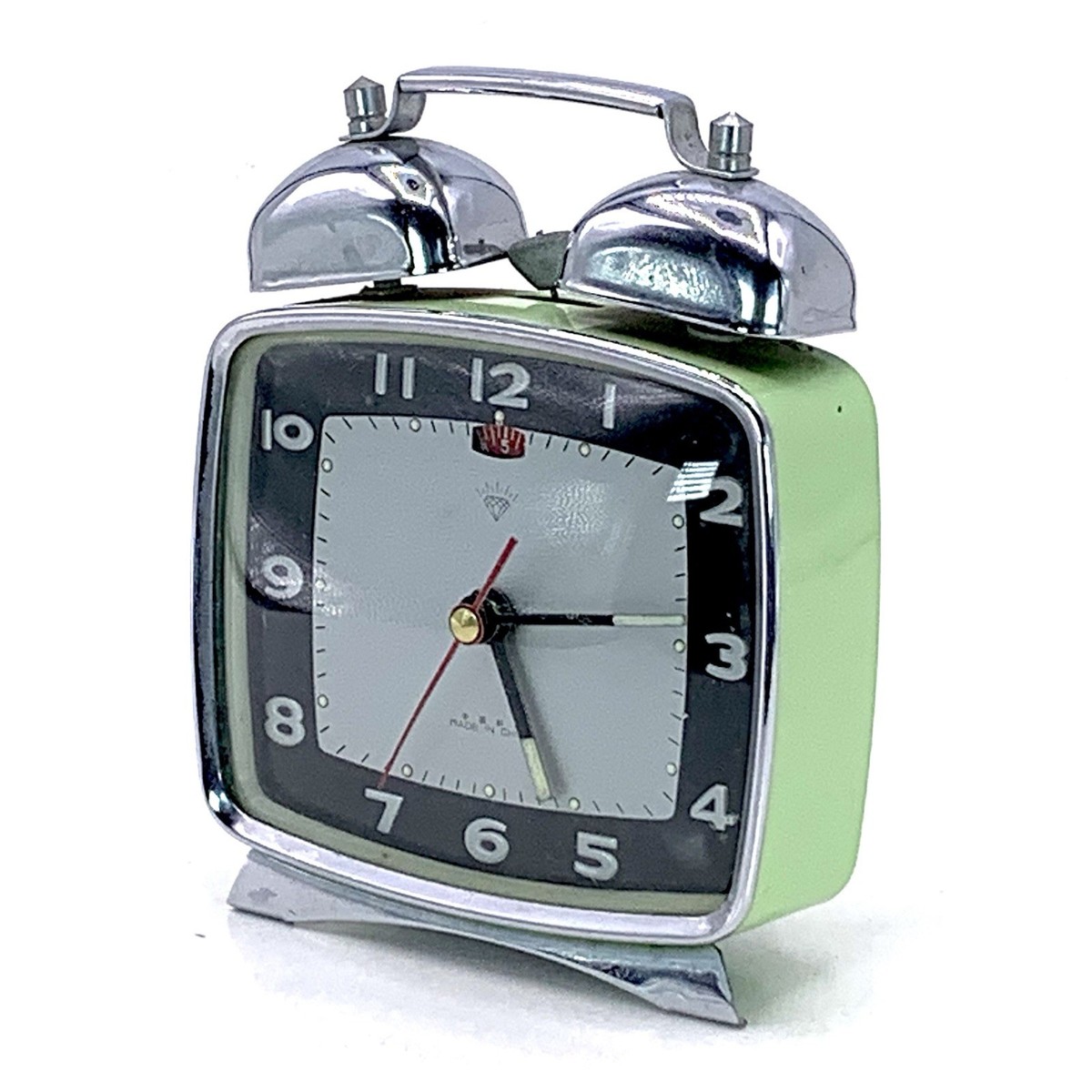Vintage Diamond Mechanical Wind Up Alarm Clock Light Green