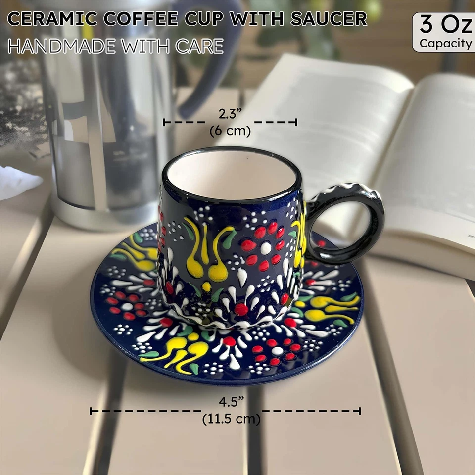 Conjunto de xícaras de café de cerâmica com pires, xícaras de café expresso de 3 oz, xícaras de café turcas - Imagem 3 de 4