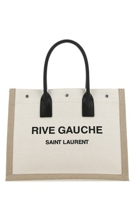 Saint Laurent Rive Gauche Brown Beige Canvas Shopper Tote Bag New & Authentic