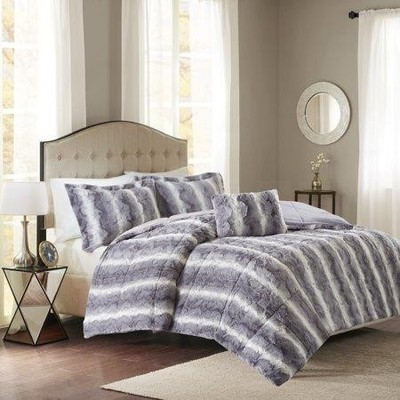 Madison Park Zuri Soft Plush Gray Full / Queen 4 Piece Comforter Set