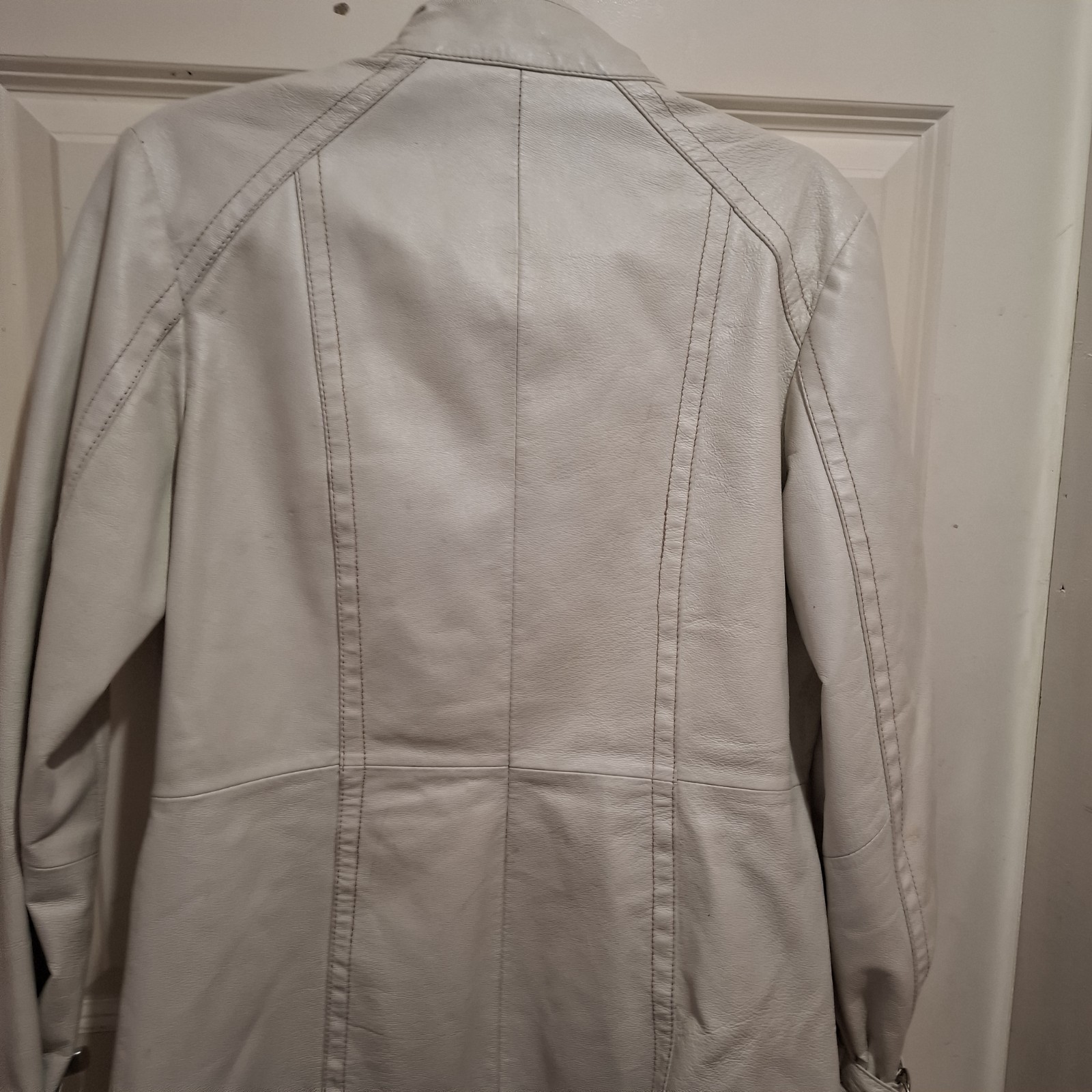 White Leather Y2k Funnel Neck Longline Jacket image 7