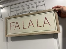 🎄 23.5"in “Fa La La” X-mas Wall Art Decor Sign Distressed Rustic White & Red 🆕