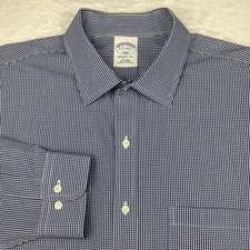 Brooks Brothers Dress Shirt Men’s 17-34/35 Blue White Check Regent Fit Non Iron