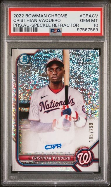 2022 Bowman Chrome 1st Cristhian Vaquero Autograph Speckle 185/299 #CPACV PSA 10