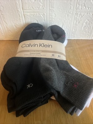 Calvin Klein Women's 8-Pairs French Terry Sole Cushion Ankle Socks, Multi, 4-10