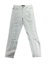 KanCan Jean Juniors 11 White Skinny Ankle Distressed Destroyed Stretch Denim New