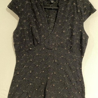 y2k BCX black mesh lace top, fitted metallic gold sz large retro vintage dressy