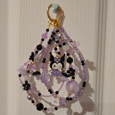 Sanrio Kuromi Beaded Phone Charm Purple Black Gold Character Charm Women