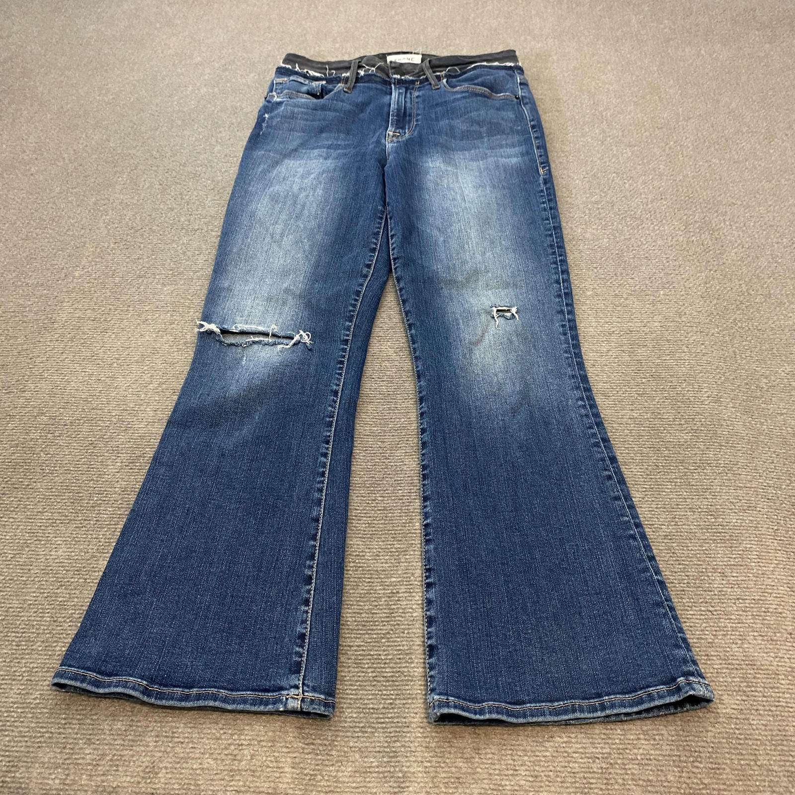 Frame Le Crop Mini Boot Jeans Womens 27 Blue Mid Rise Crop Bootcut Distressed