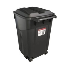 45 Gallon Wheeled Heavy Duty Plastic Garbage Can, Attached Lid, Black