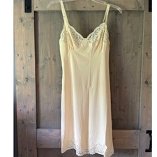 Vintage Shadowline Slip Size 32 100 Nylon and Lace Ivory Chemise Nightie Silky