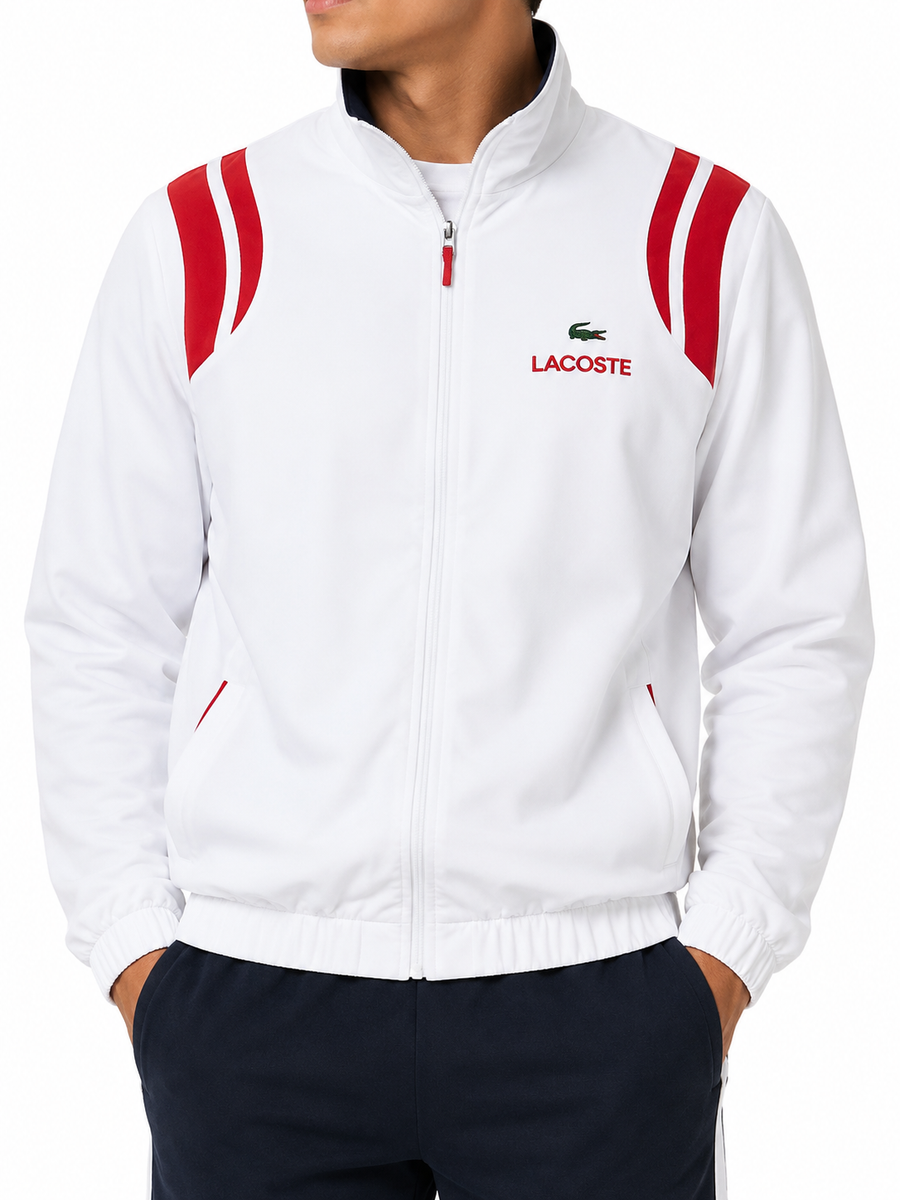 Lacoste Men's White Red Track Jacket Size S Zipper Athletic | eBay