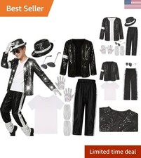 Kids Unisex 80s 90s Pop Star Costume - Includes Jacket, Glasses Accessories