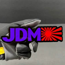 (2PC) "JDM" Emblems PURPLE TEXT "JDM" RED SUN 3D Acrylic Fender/Grill/Tailgate