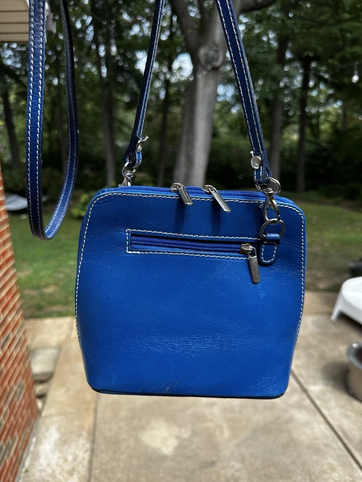 Bolso Bandolera Vera Pelle Pequeño de Cuero Azul Bolso Mensajero Hecho en Italia Foto 3 de 4