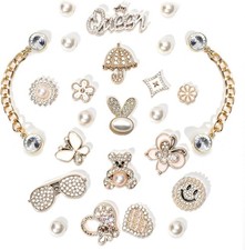 Bling Shoe Charms for Women, Sparkle Rhinestones Decoration Charms, Gold