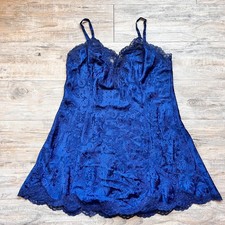 Victoria  s Secret Blue Lace Chemise Nightgown Slip Lingerie Size Large Royal