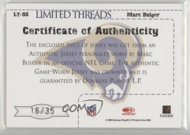 2004 Leaf Limited Limited Threads Die-Cut At The Half /35 Marc Bulger #LT-66 - Image 2 of 2