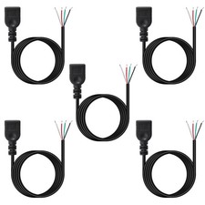 5 PCS USB 2.0 Female 4 Pin Pigtail Data Cable 3 FT 28AWG 2A 5V Extension Cord