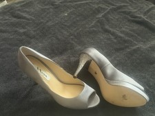 Nina Silver Rhinestone Stiletto Peep Toe Satin Heels Straps Party Wedding Shoes