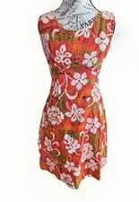 Vintage 60s 70s Royal Hawaiian Cotton Orange Floral Aloha Dress
