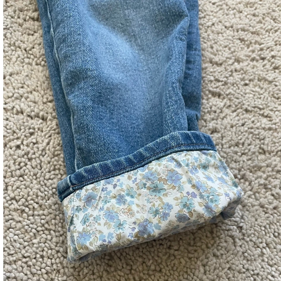 OshKosh Denim Overalls Girls 5T Blue Floral Cuff Prairie Cottagecore Vintage - Image 2 of 4