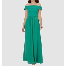 Adrianna Papell Off The Shoulder Maxi Dress Womens 4 Kelly Green Bridesmaid Long