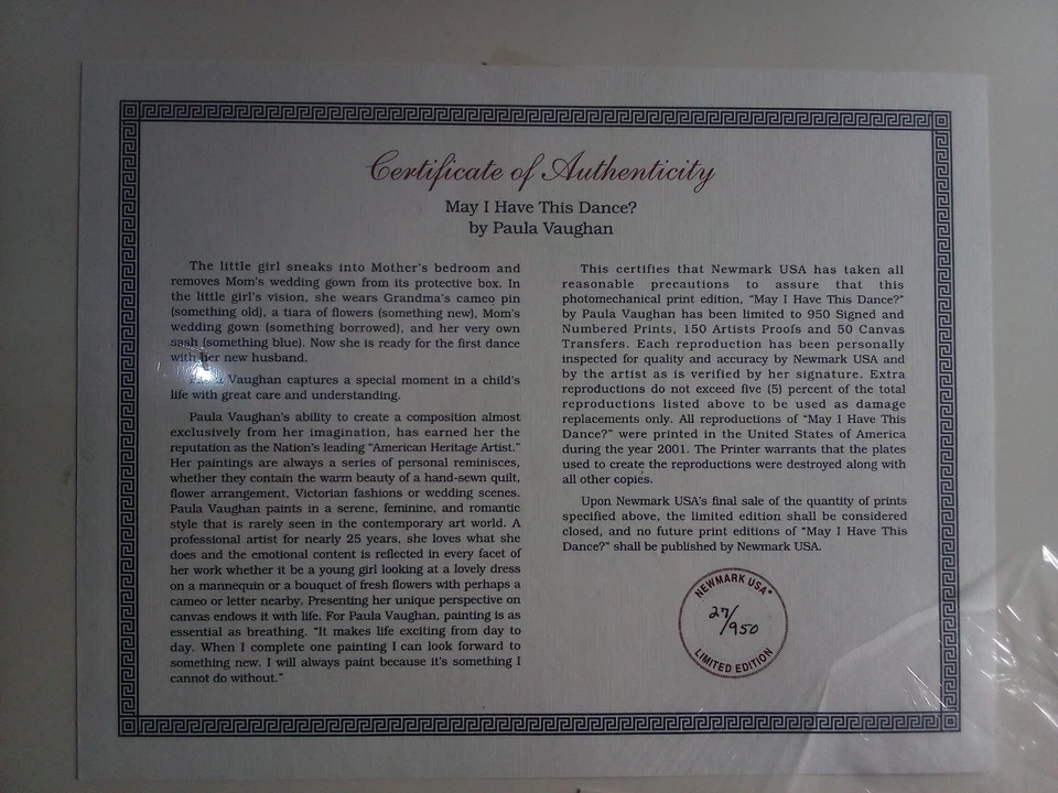 "May I Have This Dance " By Paula Vaughan 27/950 W/ Certificate Of Authenticity - Image 4 of 4