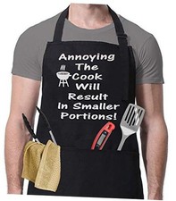 Funny BBQ Apron for Men, Annoying The Cook Will Result In Cotton Black