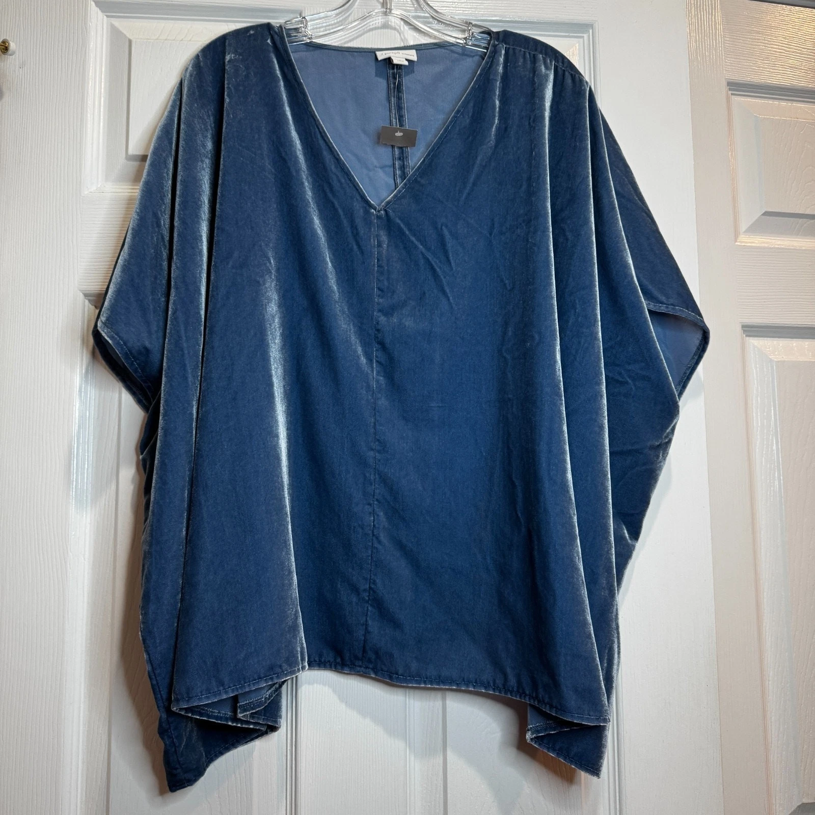 J. Jill Pure Elements Azure Blue Velvet Caftan Slouchy Poncho Top PL Boho NWI