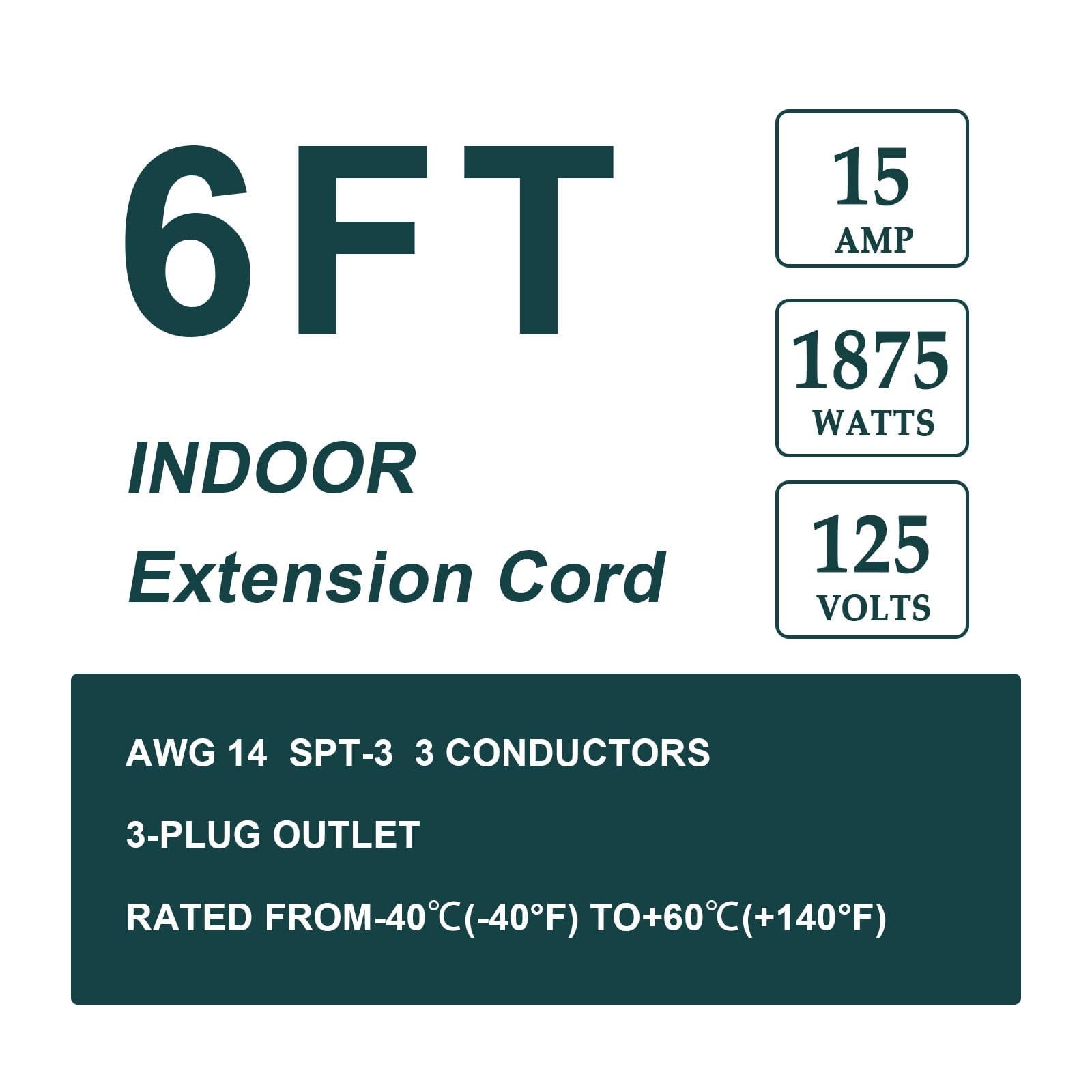EP 6Ft Heavy Duty Appliance Extension Cord  14 Gauge 3 Prong SPT 3 Cable Wire I
