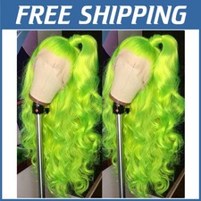Neon Green Wavy Lace Front Wig - Heat Resistant