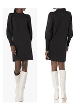 French Connection Women Sz large black Balloon Sleeve mini sweater Dress cozy