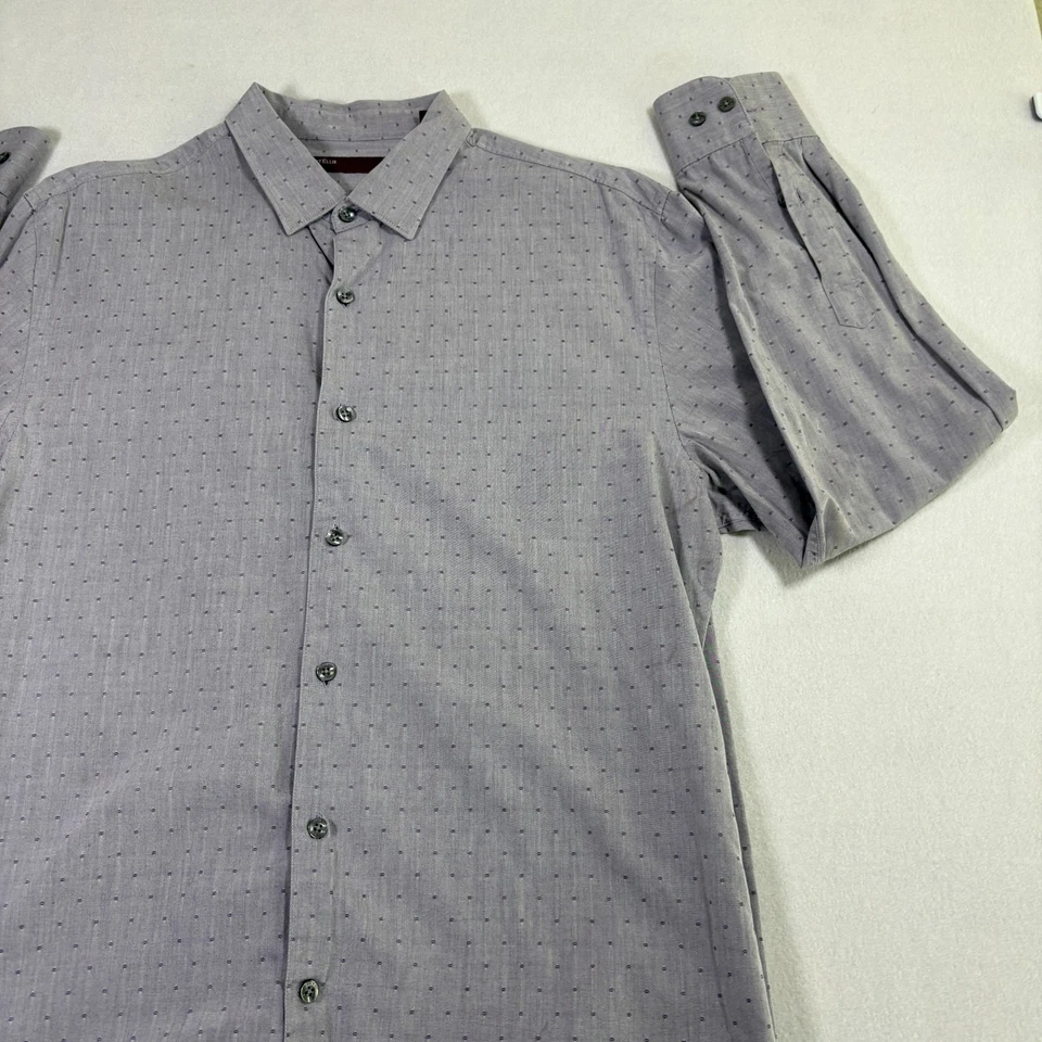 Perry Ellis Mens L Shirt Gray Micro Dot Pattern Long Sleeve 100% Cotton Button - Image 4 of 4