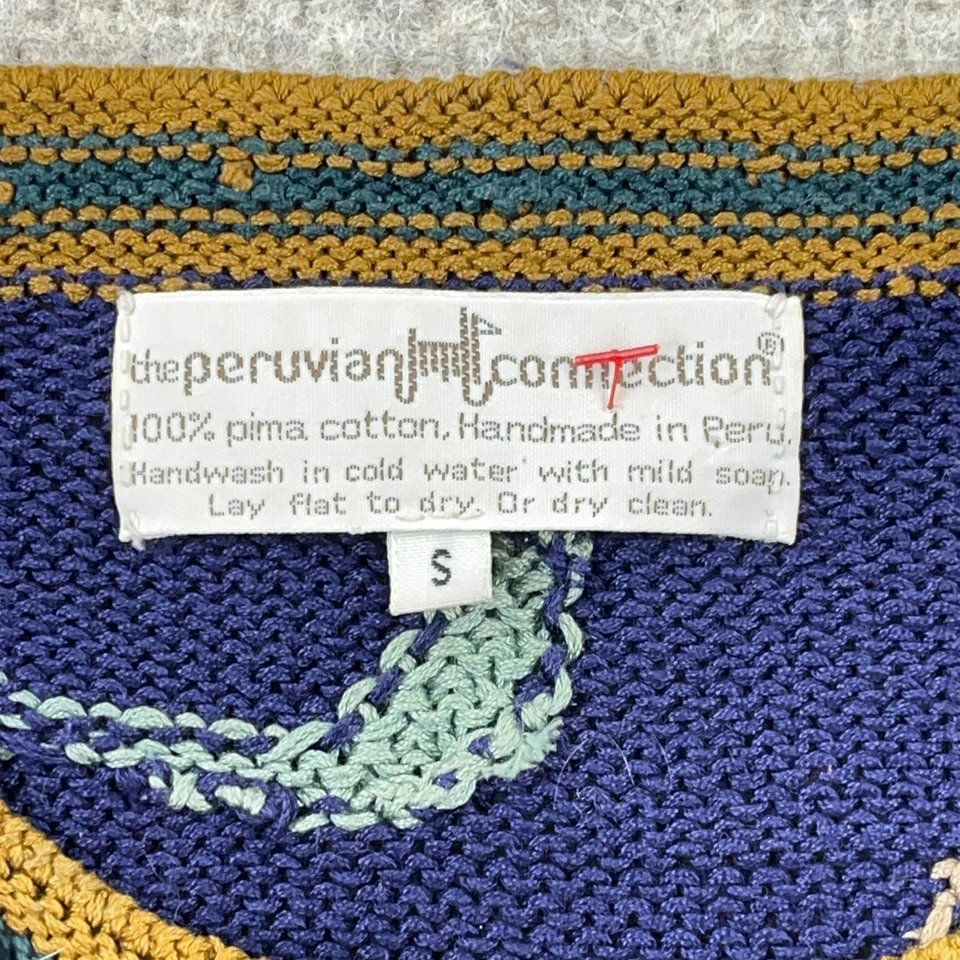 Винтажный перуанский свитер женский маленький синий Pima бабушка богемное 90-е - Изображение 3 из 4