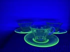 3 Uranium Depression Glass Block Optic pattern cup saucer set saucer no pattern