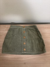 Girls Green Corduroy A-Line Skirt Button Design Elastic Waist Size 5/6