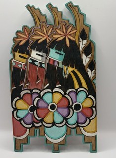 Vintage Hopi Pueblo Painted Wood Art CLOUD CHIEFS 1997 Kachinas Southwest Signed