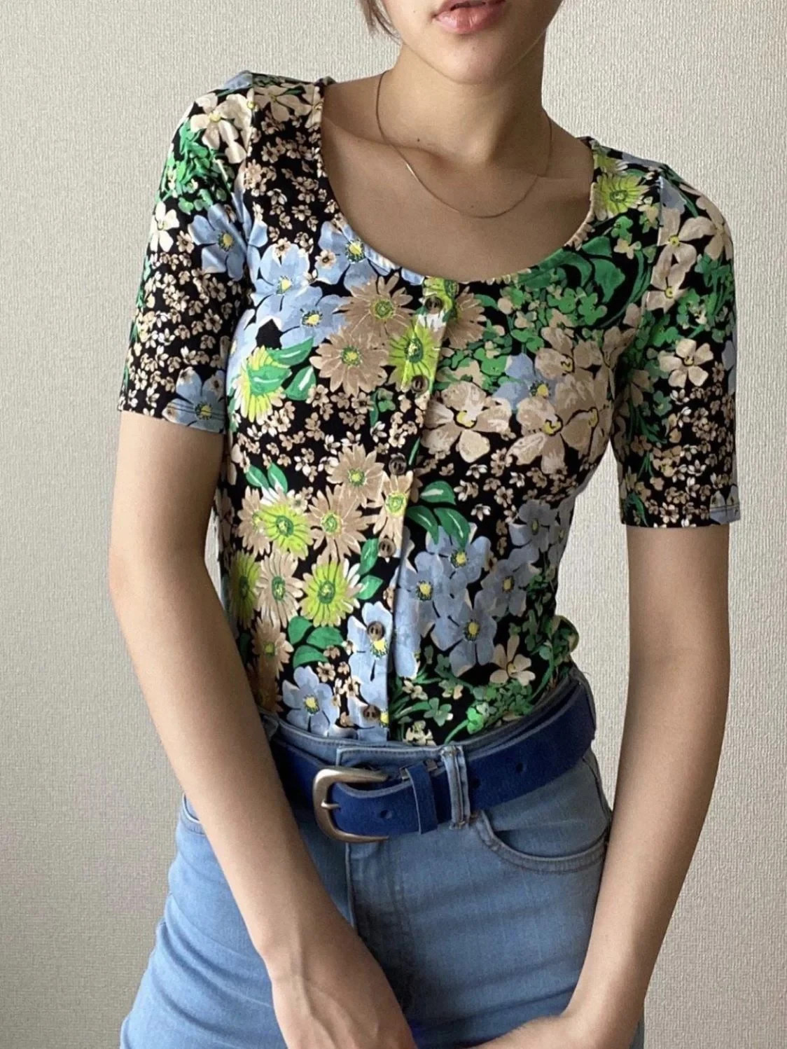 H&M Womens Floral Blouse Size S Multicolor Button Front Short Sleeve Top